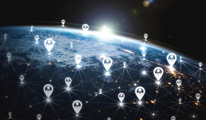 People network and global earth connection in innovative perception . Business people with modern graphic interface linking many people around world by social media . 3D illustration .